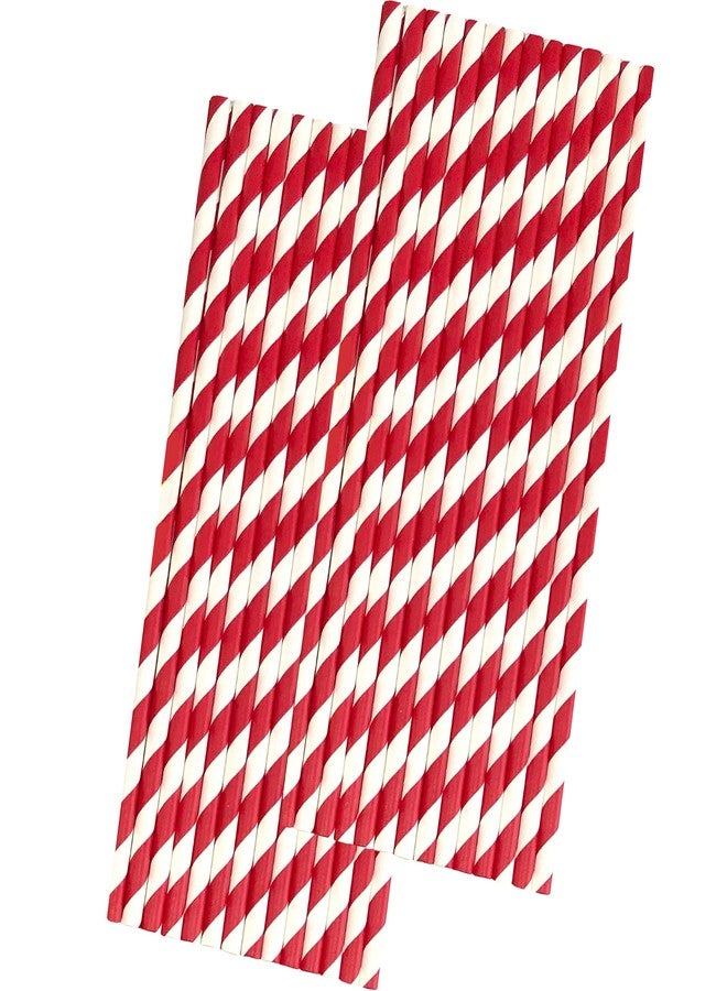Outside the Box Papers Red Stripe Paper Straws - Valentine Party Supply - 7.75 Inches - 50 Pack - Outside the Box Papers Brand - Image 1